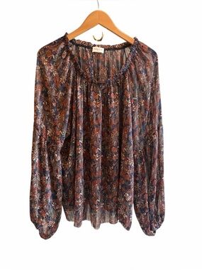 HAILEY & CO Botanical Sheer Metallic Peasant Blouse